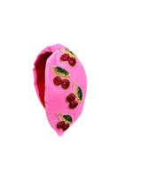 My Little Thieves Cherry Beaded Velvet Headband Hot Pink