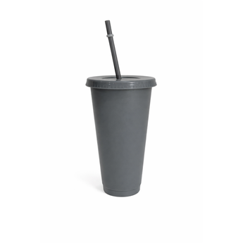 My Little Thieves 24oz dark gray PP plastic tumbler with lid and straw.