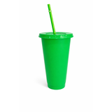 Bright green 24oz PP plastic tumbler with a matching lid and reusable straw.