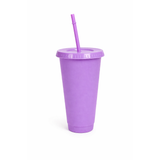 My Little Thieves 24oz purple plastic tumbler with lid and straw.