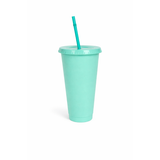 Mint green 24oz BPA-free PP plastic tumbler with lid and matching teal reusable straw.