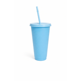 Light blue 24oz personalized tumbler with lid and straw, made from durable PP plastic.