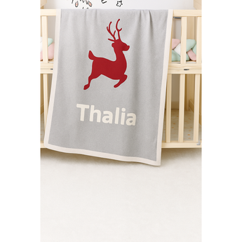 My Little Thieves Personalized Christmas Blanket With Grid And Reindeer Designs | Blankets