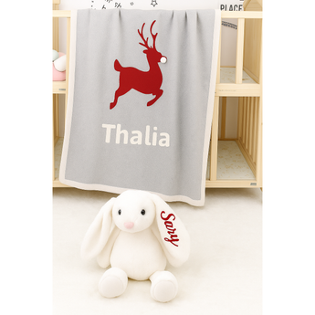 My Little Thieves Personalized Christmas Blanket With Grid And Reindeer Designs | Blankets
