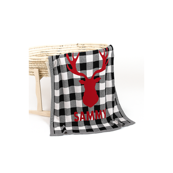 My Little Thieves Personalized Christmas Blanket With Grid And Reindeer Designs | Blankets