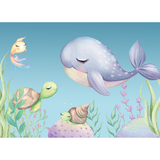 Personalized kids puzzle with cute whale, turtle, fish, and snail in an underwater scene.