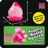 NEE DOH Dream Drop squishy fidget toy, blue, with glitter and a wavy base, showing 7.6cm height.
