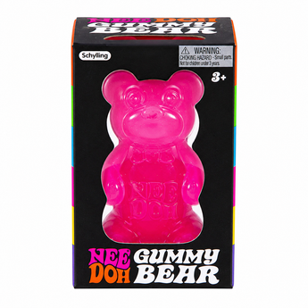 Pink NEE DOH Gummy Bear squishy fidget toy in its colorful retail box.