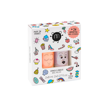 Nailmatic Crac Flamingo Polly Kids Nail Polish + Nail Stickers Set