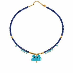Navy Beaded Necklace – Blue Crab