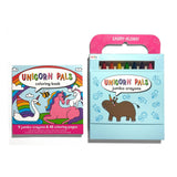 Ooly Unicorn Pals coloring book and jumbo crayons kit in a blue carry-along box.