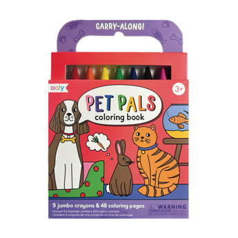 Ooly Pet Pals Carry Along Crayons & Coloring Book Kit with 9 jumbo crayons and 48 pages.
