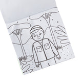 Ooly Carry Along Coloring Book Kit with "On Safari" themed page featuring a child in a safari outfit.