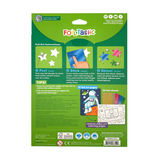 Back of OOLY Foil-tastic 36-piece art kit box with foil art instructions, astronaut, and robot coloring pages.