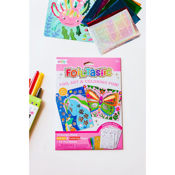 Ooly Foil-tastic art kit with pink packaging, featuring a unicorn and butterfly design, plus foil sheets and art pages.