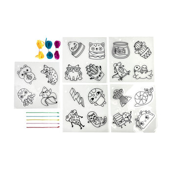 Ooly Shrink Its! DIY Shrink Art Bracelet Kit with pre-cut charms, colorful strings, and tassels.