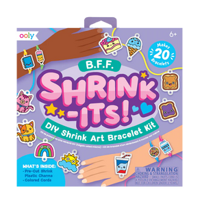 Ooly Shrink Its! DIY Shrink Art Bracelet Kit box with colorful pre-cut charms like ice cream and tacos.