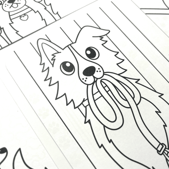 Ooly Undercover Art Rainforest Fun coloring page with a cute dog holding a leash in its mouth.
