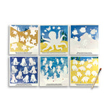 Six white Ooly Water Amaze Boards with faint Under the Sea illustrations and a paintbrush.