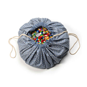 Organic Toy Storage Bag – Grid Blue