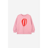 Pink organic cotton oversized kid's sweatshirt with a red hot air balloon print.