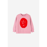 Pink organic cotton kids' oversized sweatshirt with a large red potato face print.