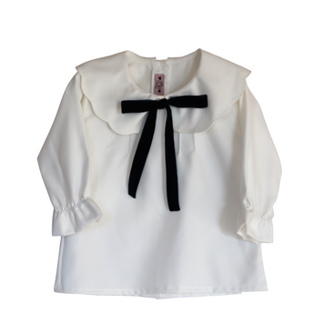 PHI Clothing Ivory blouse with navy bow
