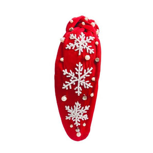 Red White Snowflake Girls Headband