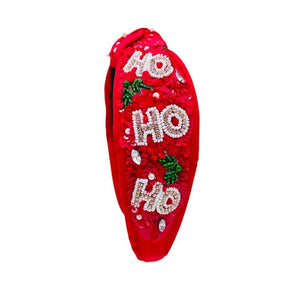 Ho Ho Ho  Red Christmas Hat Girls Headband