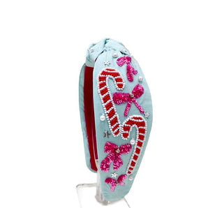 Blue Santa Cane Girls Headband