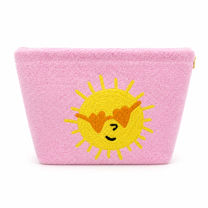 Kids Beach Towel Pouch - Baby Pink with Yellow Sun