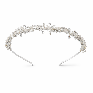 Pearl Leaf Tiara Headband-Silver