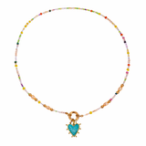 Rainbow Beaded Necklace Turquoise Heart | Kids Jewelry