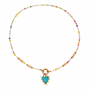 Rainbow Beaded Necklace Turquoise Heart | Kids Jewelry