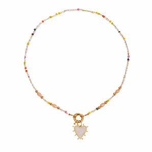 Rainbow Beaded Necklace – White Heart