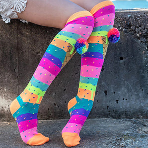Vibrant Rainbow Tie Dye Socks with Tassels