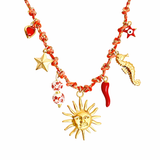 Red Braided Charm Necklace Sun & Seahorse | Kids Jewelry