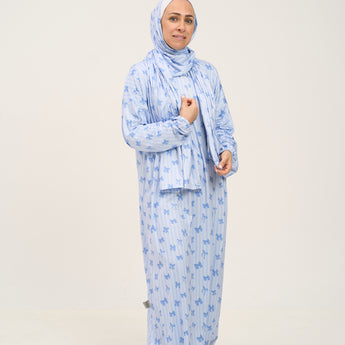 Rouqei Adult Prayer Outfit Blue Bow | Islamic Women Wear