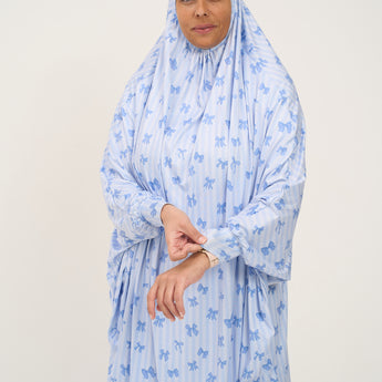 Rouqei Adult Prayer Outfit Blue Bow | Islamic Women Wear
