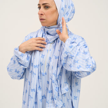 Rouqei Adult Prayer Outfit Blue Bow | Islamic Women Wear