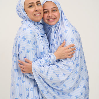 Rouqei Adult Prayer Outfit Blue Bow | Islamic Women Wear