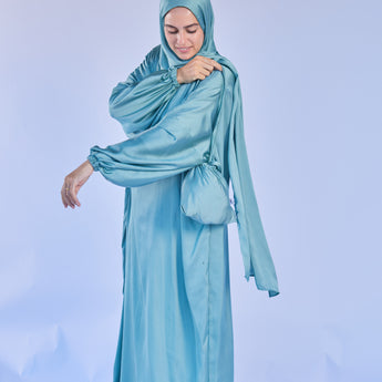 Rouqei Elegant Adult Satin Prayer Clothes With Wrap Around Scarf | Prayer Set