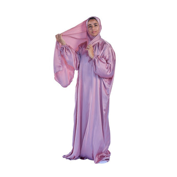 Rouqei Elegant Adult Satin Prayer Clothes With Wrap Around Scarf | Prayer Set