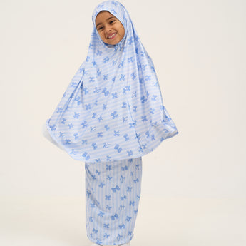 Rouqei Girls Prayer Set Blue Bow | Islamic Kids Wear