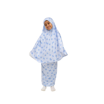 Rouqei Girls Prayer Set Blue Bow | Islamic Kids Wear