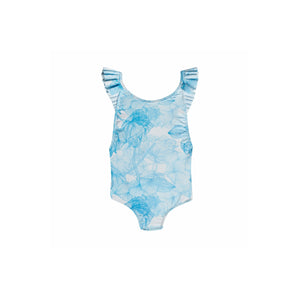 Girls One Piece Flowers Swimsuit Blue
