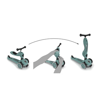 Teal Scoot & Ride Highwaykick 1 2-in-1 scooter transforming from ride-on to kickboard.