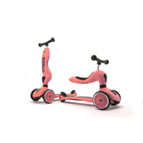 Pink Scoot & Ride Highwaykick 1 2-in-1 scooter and ride-on with black handlebars and seat.