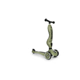 Scoot & Ride Highwaykick 1 in olive green, a 2-in-1 kickboard with two front wheels and one rear wheel.