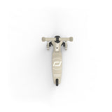 Top-down view of a beige Scoot & Ride Highwaykick 3S LED 3-wheel light-up kids scooter.